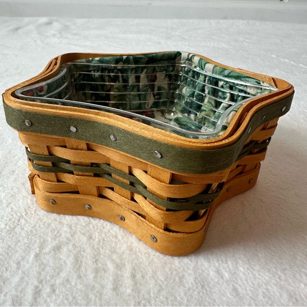 Longaberger 2001 Tree Trimming Star Basket Green Fabric Liner Plastic Protector